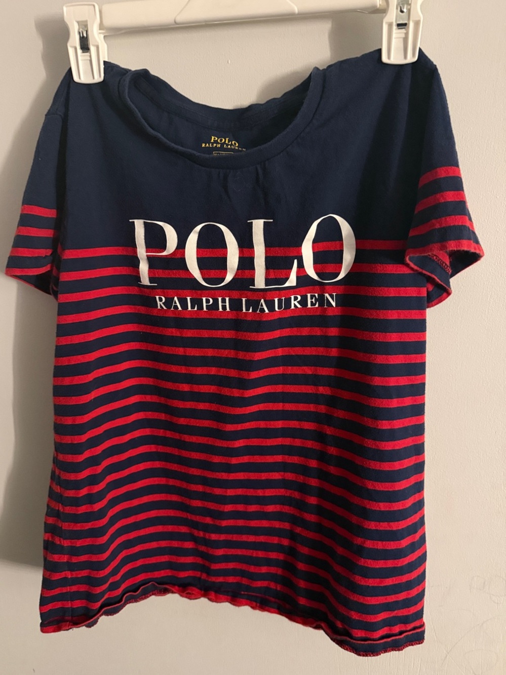 Polo by Ralph Lauren Navy & Red Striped Logo Tee Shirt